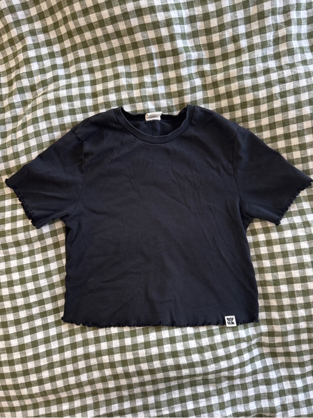 Lucy and Yak Black Crop Tee with Lettuce Edge in 100% Organic Cotton
